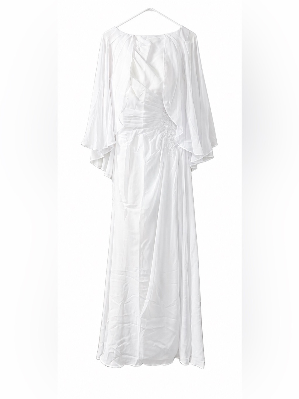 White Chiffon Wedding Gown with Draped Bodice